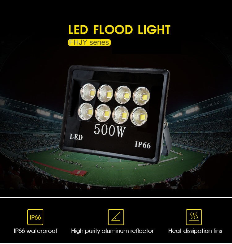 Faro led COB 500watt da esterno per campo sportivo,tennis,calcetto,piscina