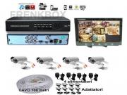 Kit videosorveglianza MONITOR 10", DVR Cloud 4 Telecamere 1200TVL HD cavo 100mt