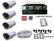Kit videosorveglianza DVR 4 canali AHD, telecamere 24LED lente 3,6mm, cavo, HDD