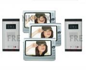 Kit Videocitofono 3 monitor Interfono per casa a piu livelli doppio ingresso
