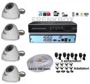 Kit videosorveglianza DVR P2P 4 telecamere DOME da soffitto HD, cavo 100m