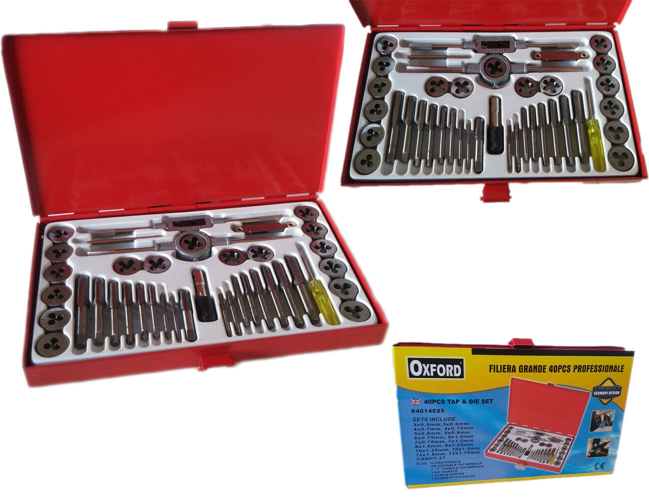 Set professionale 40 pezzi filiera per ferro in valigetta Set professionale 40 pezzi filiera per ferro in valigetta