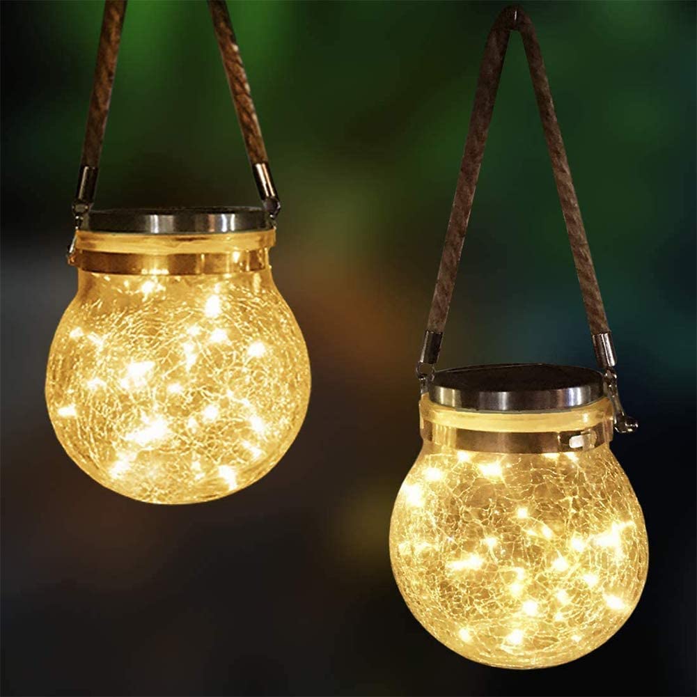 Coppia 2 Lanterna LED barattolo vetro 30 minilucciole ricarica solare impermeabi Coppia 2 Lanterna LED barattolo vetro 30 minilucciole ricarica solare impermeabi