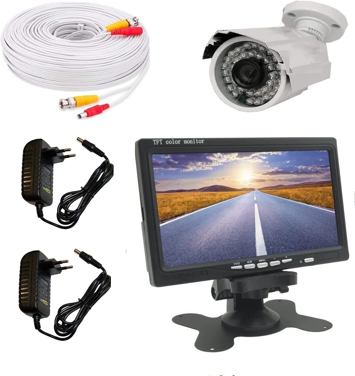 Kit videosorveglianza completo: monitor LCD 7\", Telecamera CCD 36 Led, cavo 30mt